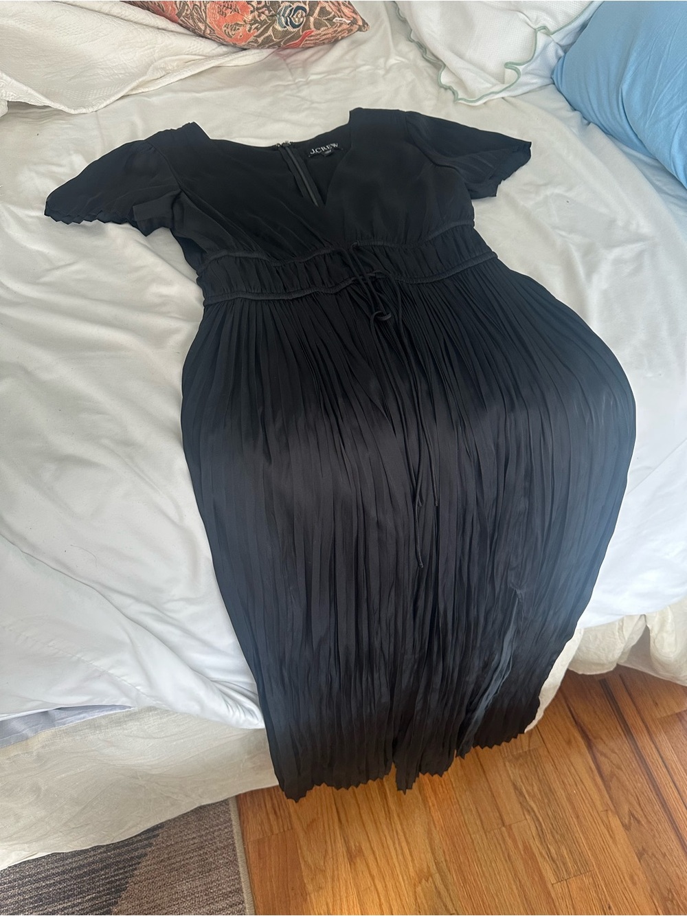 J. Crew Black Pleated Tie Waist Dress in Luster Georgette Maxi Dress - Picture 6 of 9